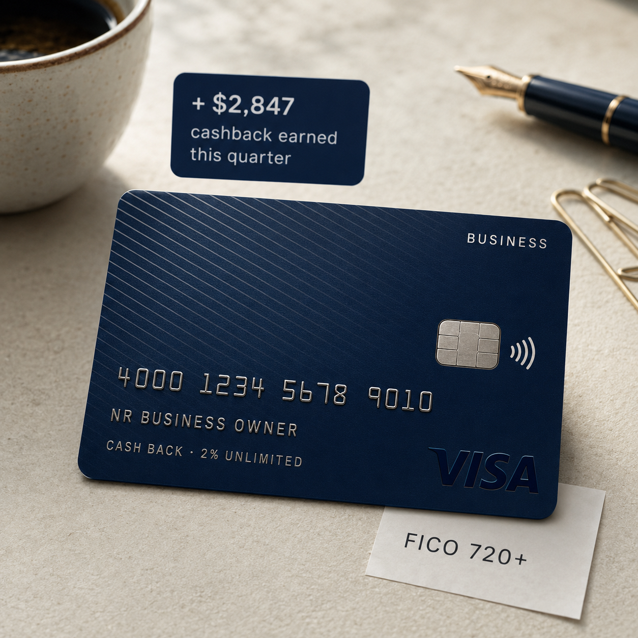Business cash-back Visa card with FICO 720+ credit-building proof